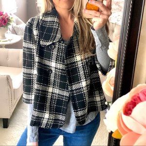 TAHARI | Plaid Stitch Button Up Cropped Pea Coat